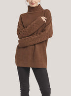 Oversized Pure Cashmere Turtleneck Sweater - Brown, M image