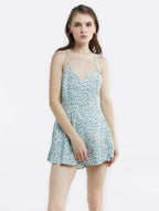 Floral V-neck Lace-up Flounce Romper - Honeydew, L image
