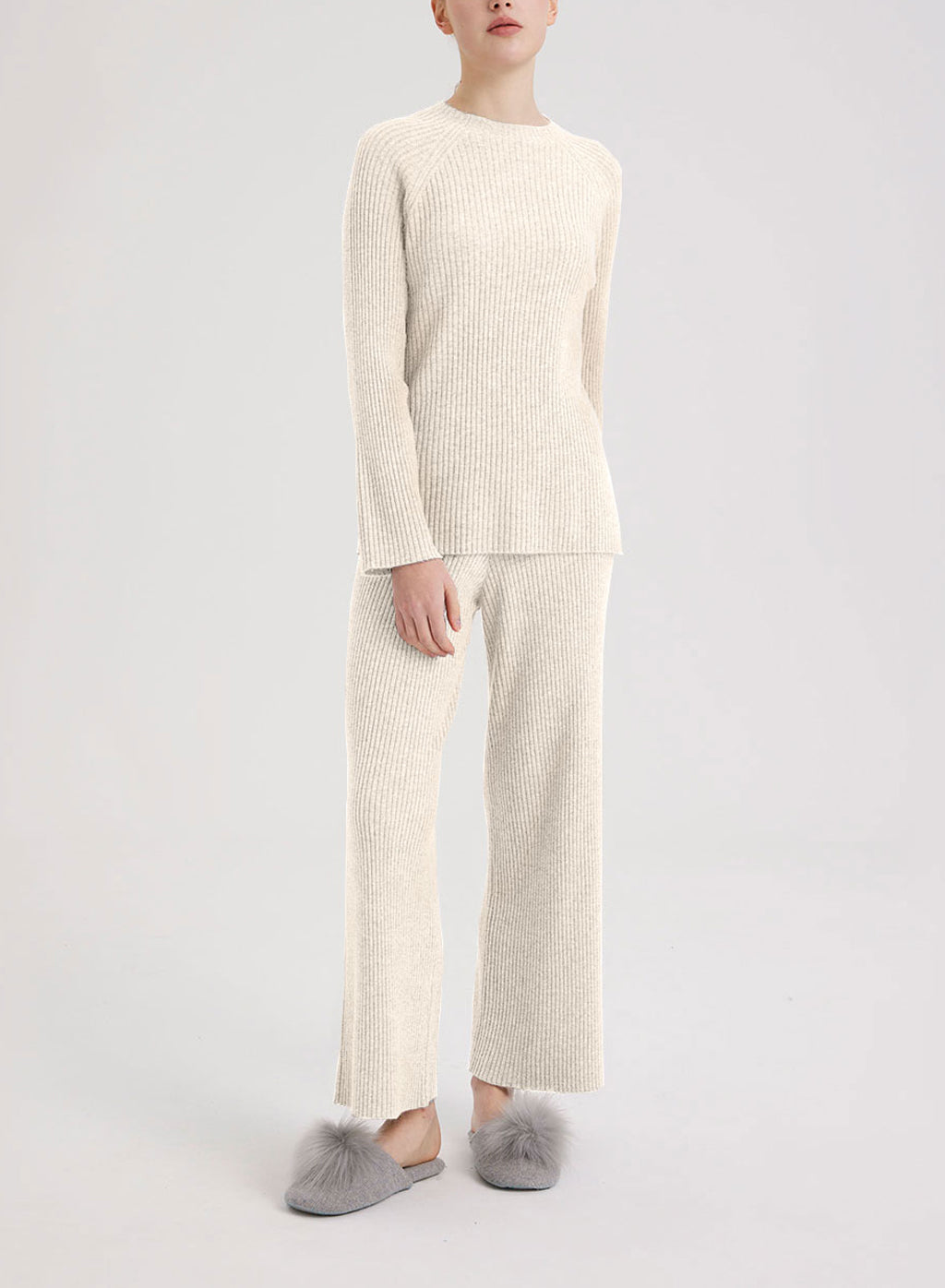 Camel Hair Leisure Rib-Knit Set - Ivory, M image