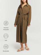Pleated Shirt Dress - Khaki, S image