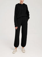 Fine-Knit Pure Merino Wool Hoodie Set - Black, M image