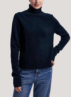 Pure Yak Wool Roll-Neck Fine-Knit Sweater - Navy, M image