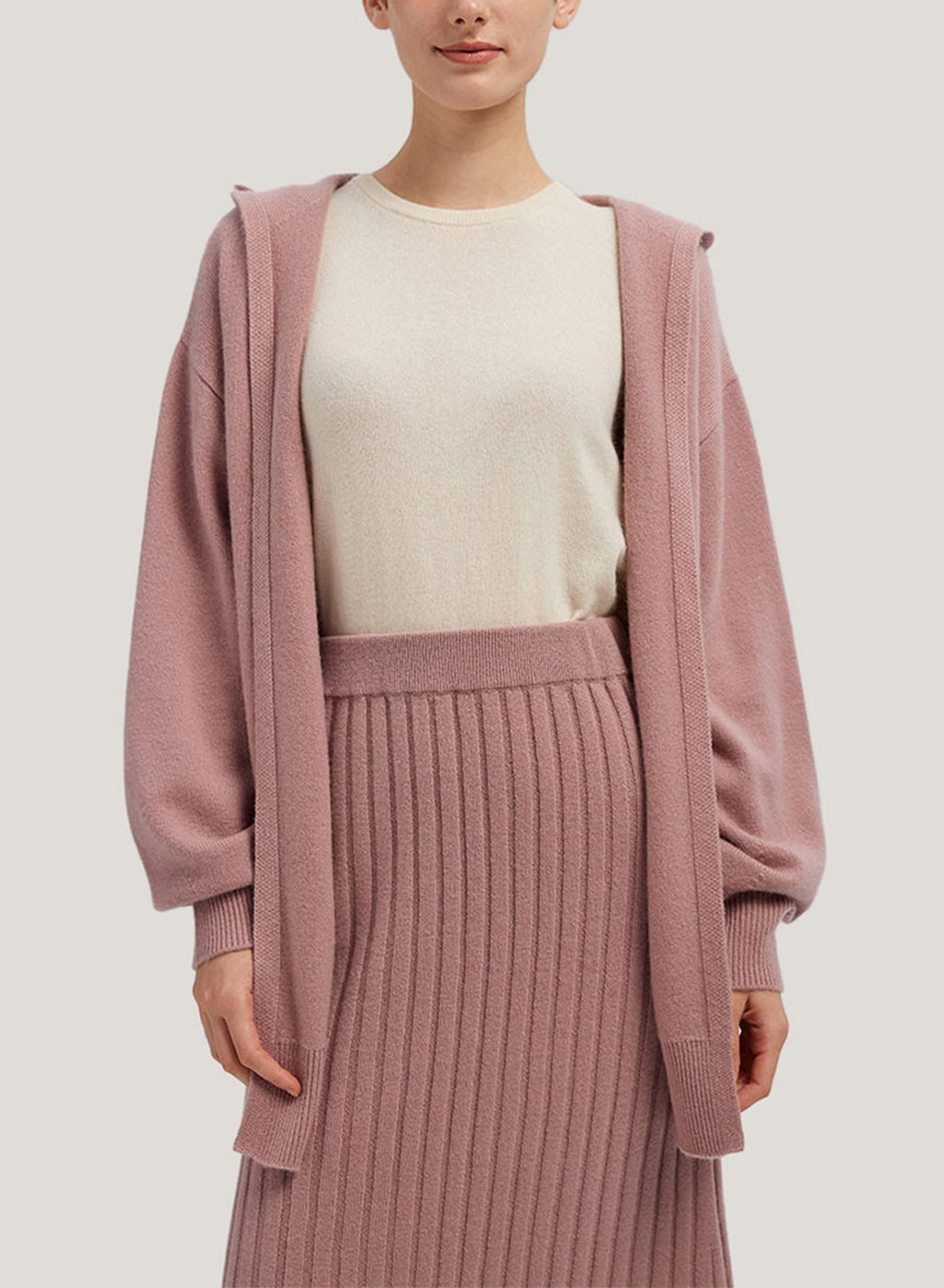 Pure Cashmere Cardigan With Hooded - Ash Rose, S image