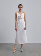 Twisted Knot Satin Slip Dress - Pearl White, XS image