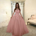 Women Wedding Dress Sleevless Flowers Lace Dress - Pink, XXL image