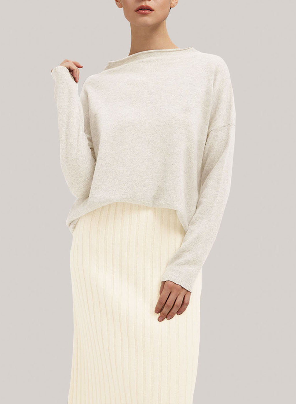 Funnel-Neck Pure Wool Sweater - Ivory, S image