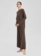 Cashmere Rib-Knit Leisure Bottoms - Brown, L image