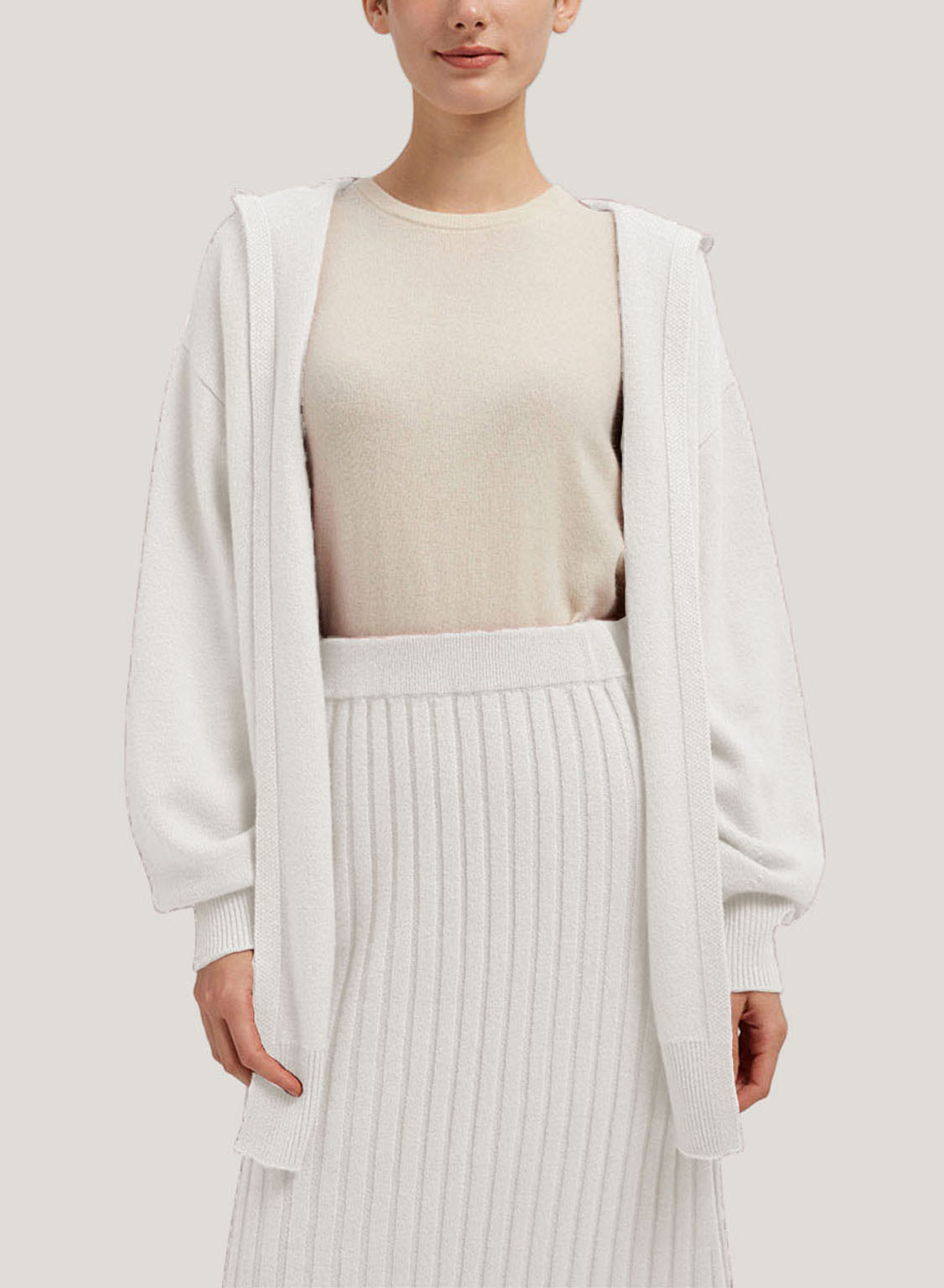 Wool-Cashmere Cardigan With Hooded - Ivory, L image