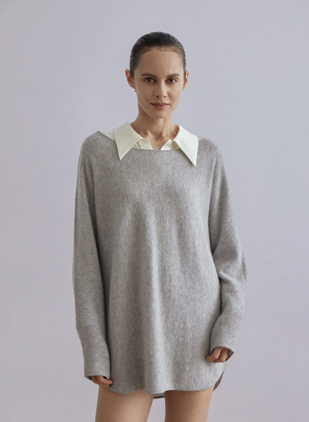 Boatneck Oversized Cashmere Sweater - Elephant, XS image