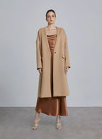 Camel V-neck Long Coat - Pastel Yellow, M image