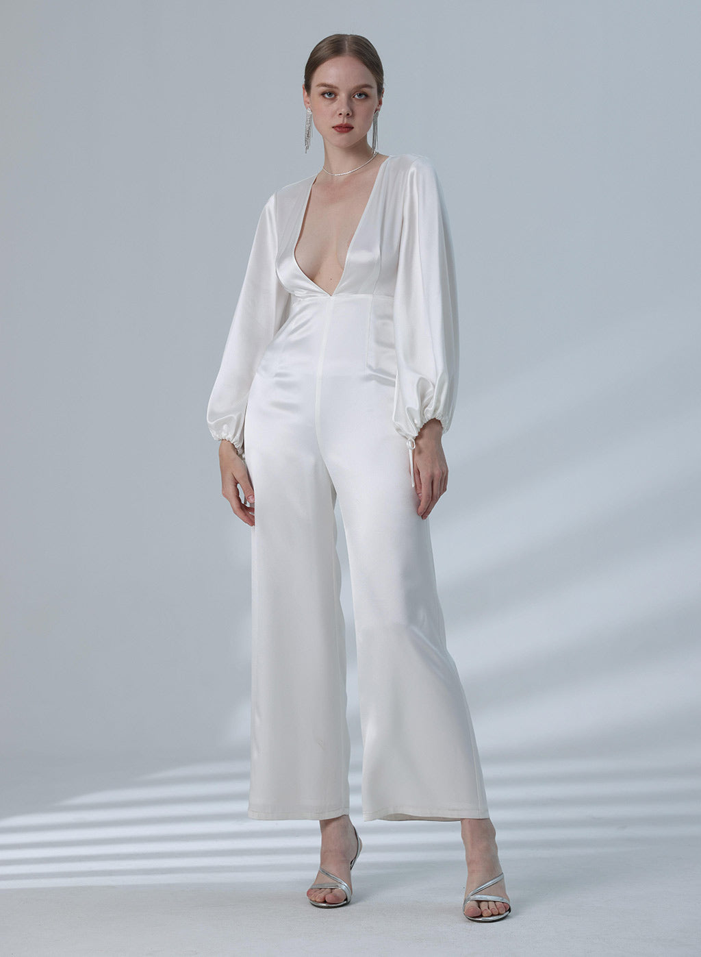Plunge V-neck Long Sleeve Satin Jumpsuit image 0