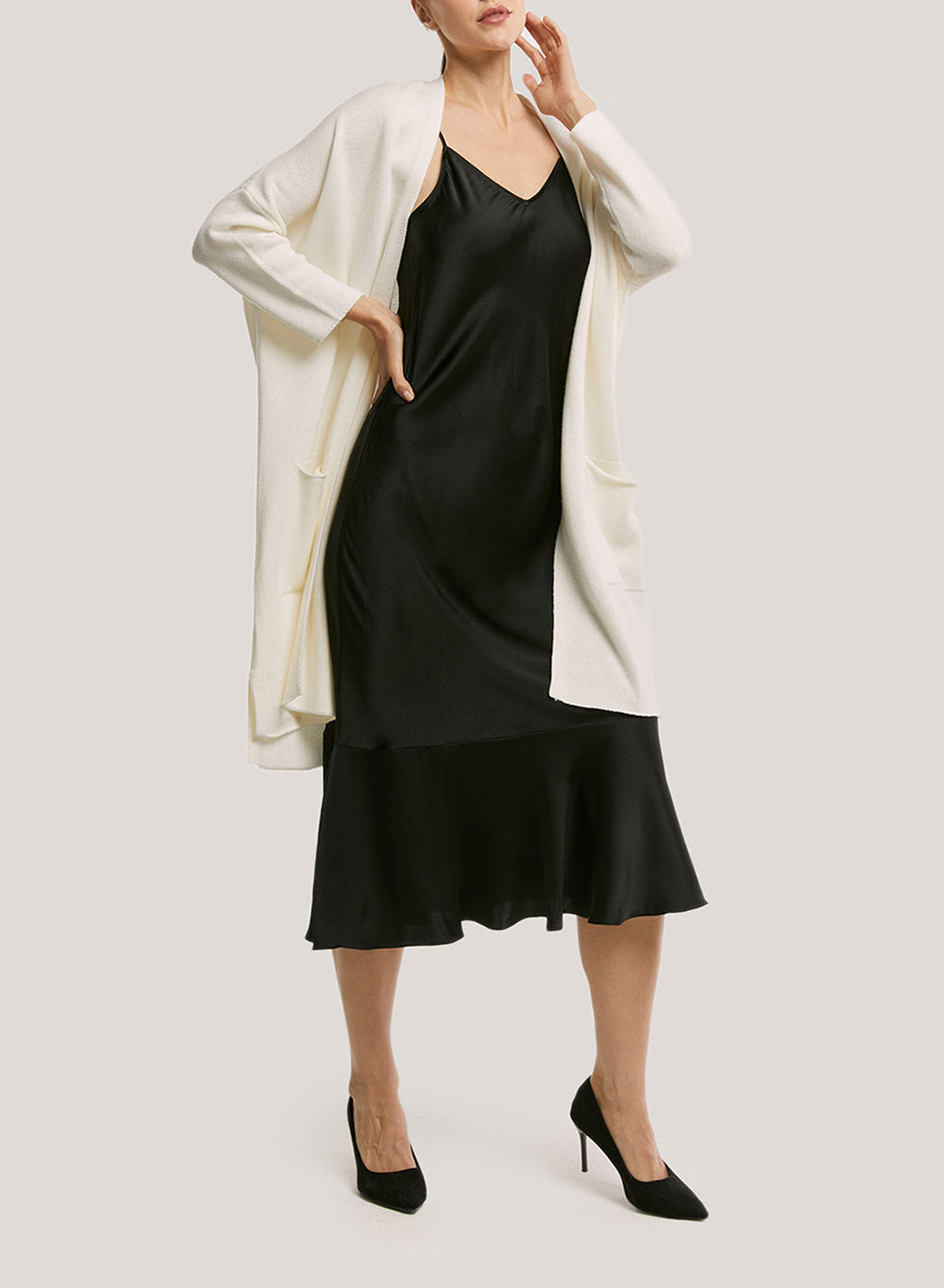 Slouchy Wool-Cashmere Long Cardigan - Ivory, S image