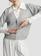 Sleek V-neck Cardigan - Grey, L image