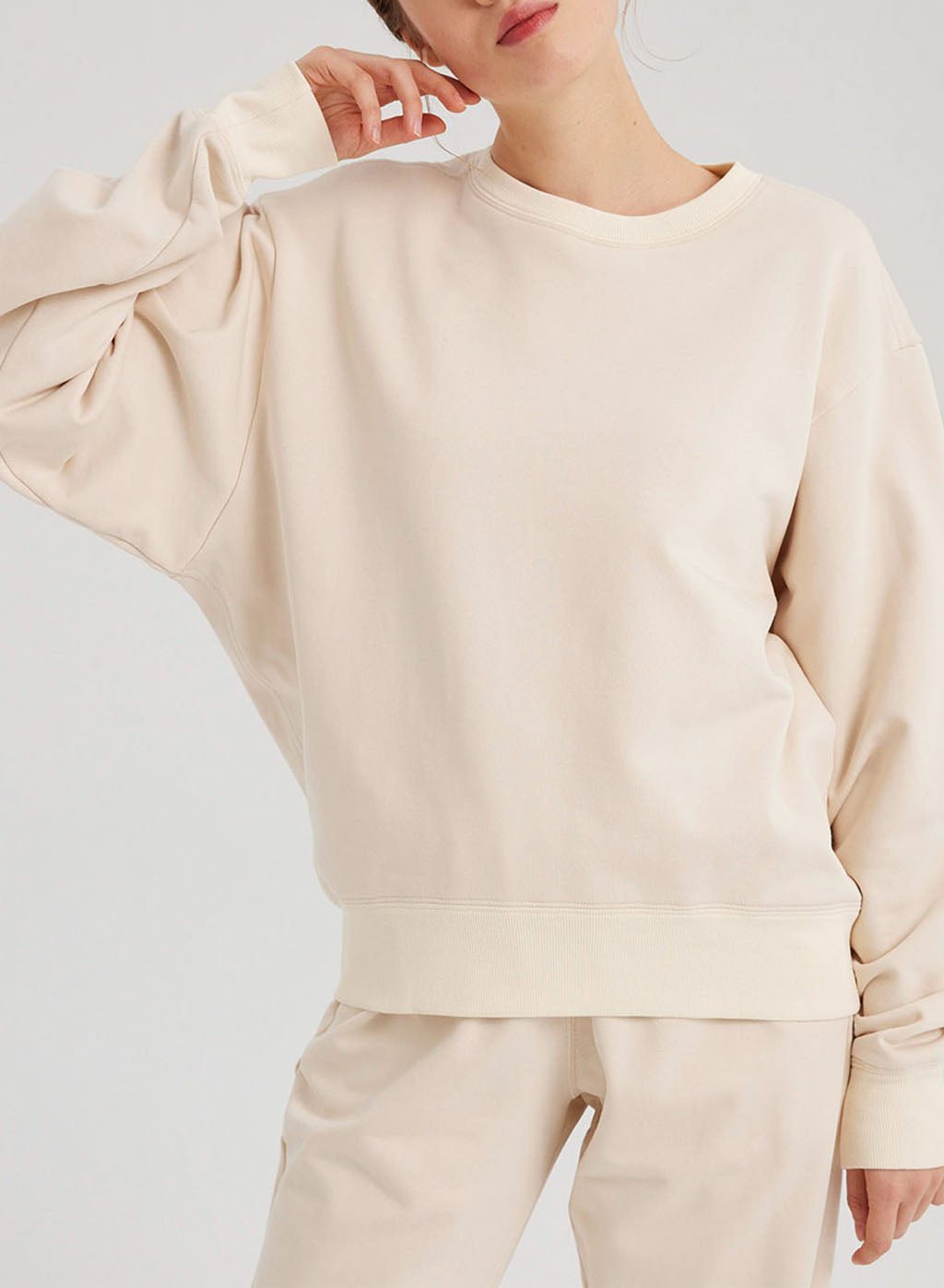 Drop Shoulder Loose Sweatshirt - Ivory, S image