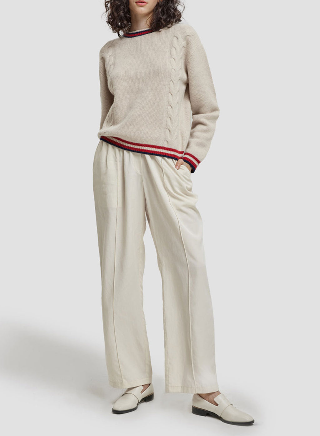 Cable Knitting Trimmed Sweater