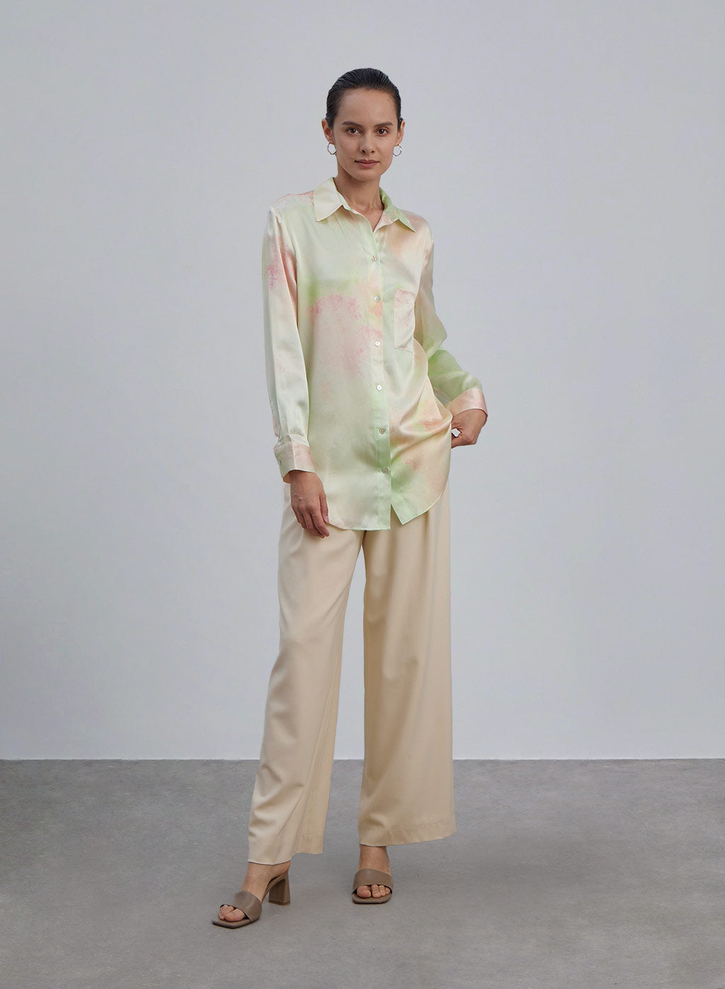 Moonlight Lotus Oversized Boyfriend Silk Blouse