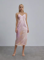 Blue Aura Midi Silk Slip Dress - Powder Blush, M image