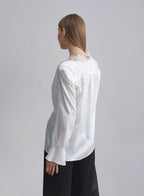 Patched Lace Neck Silk Blouse image 1