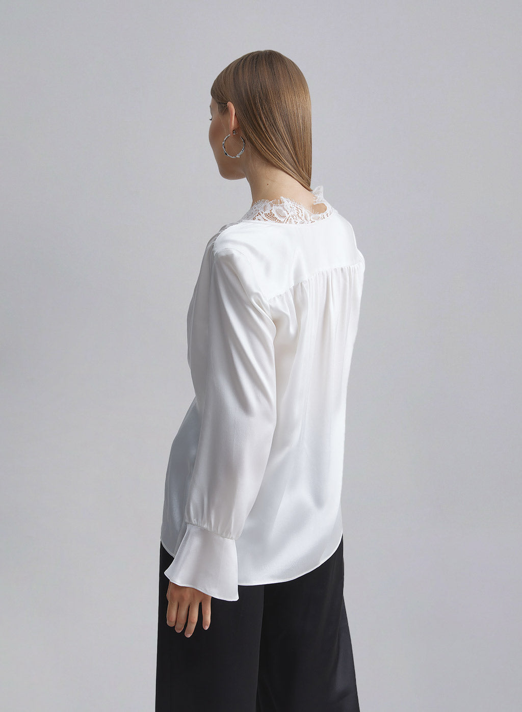 Patched Lace Neck Silk Blouse image 1