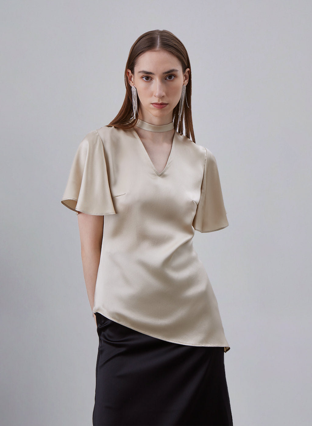 Graceful Flutter Sleeve V-neck Silk Top image 0