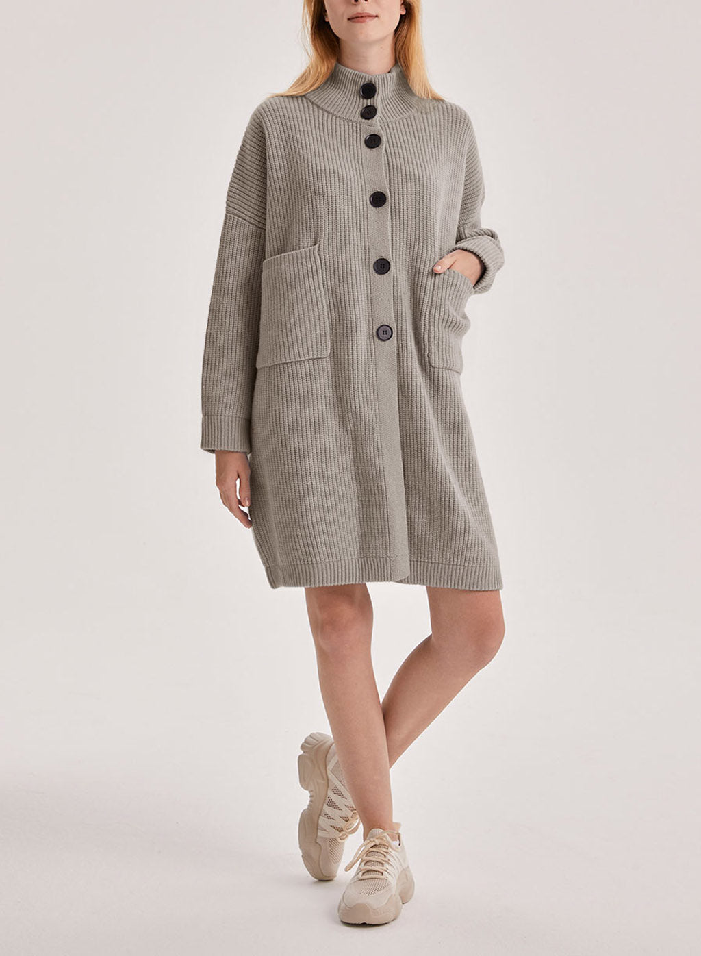 Box Cut Yak Wool Cardigan - Light Grey, S image