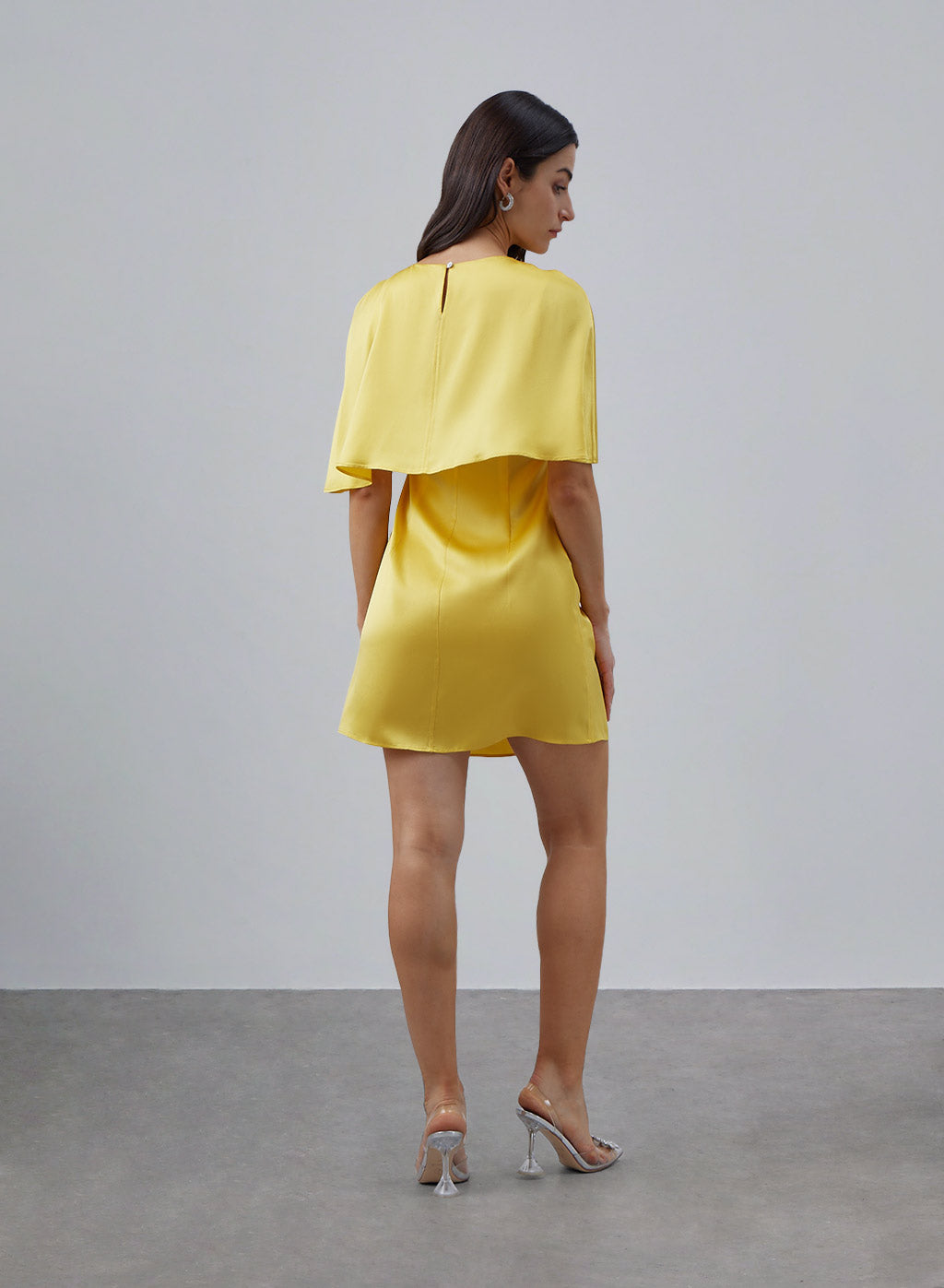 Petite Cape Sleeve Silk Mini Dress