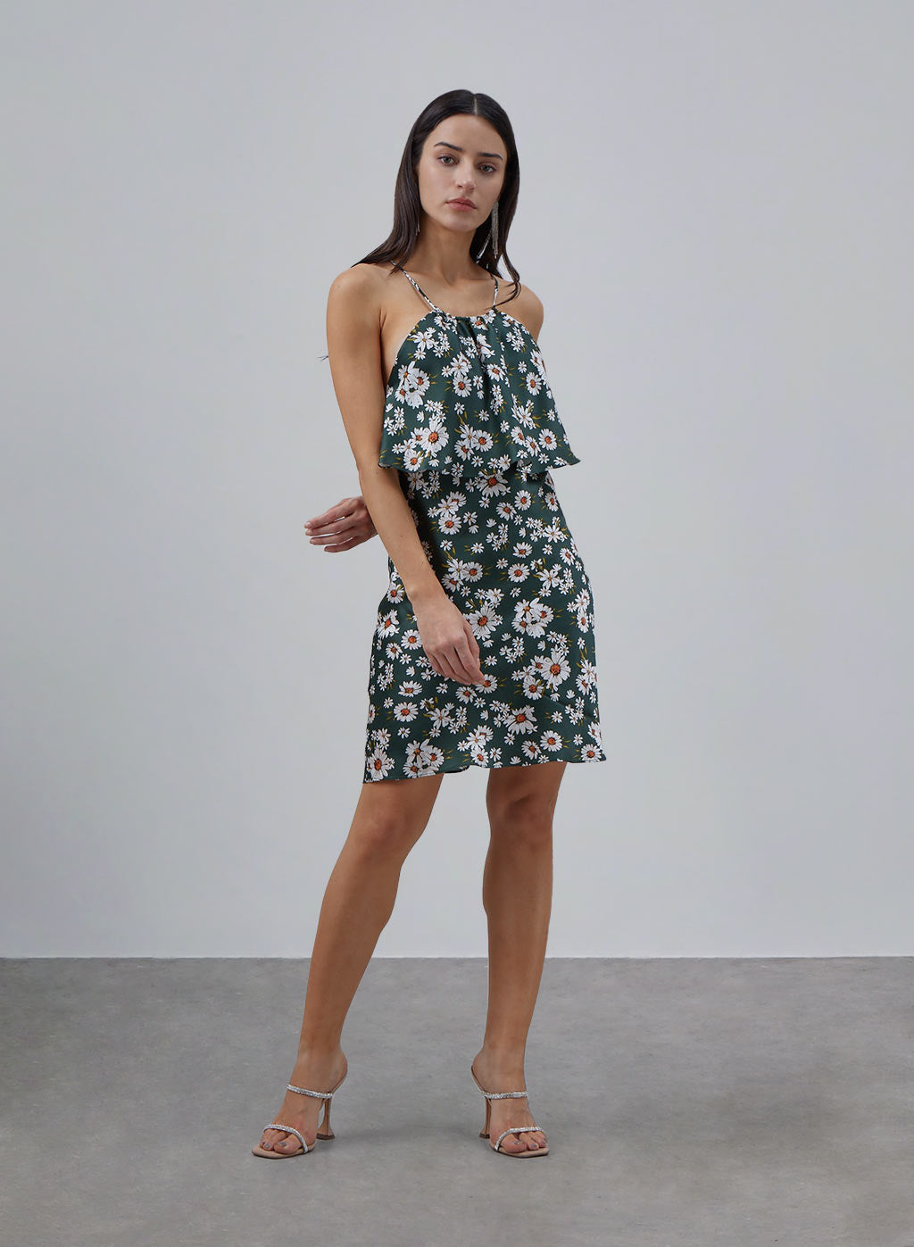 Print Double-layer Tiered Silk Slip Dress