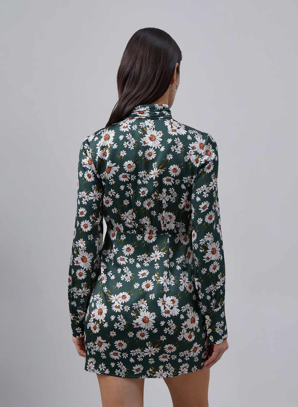 Asymmetric Cut-Out Long Sleeve Silk Mini Dress