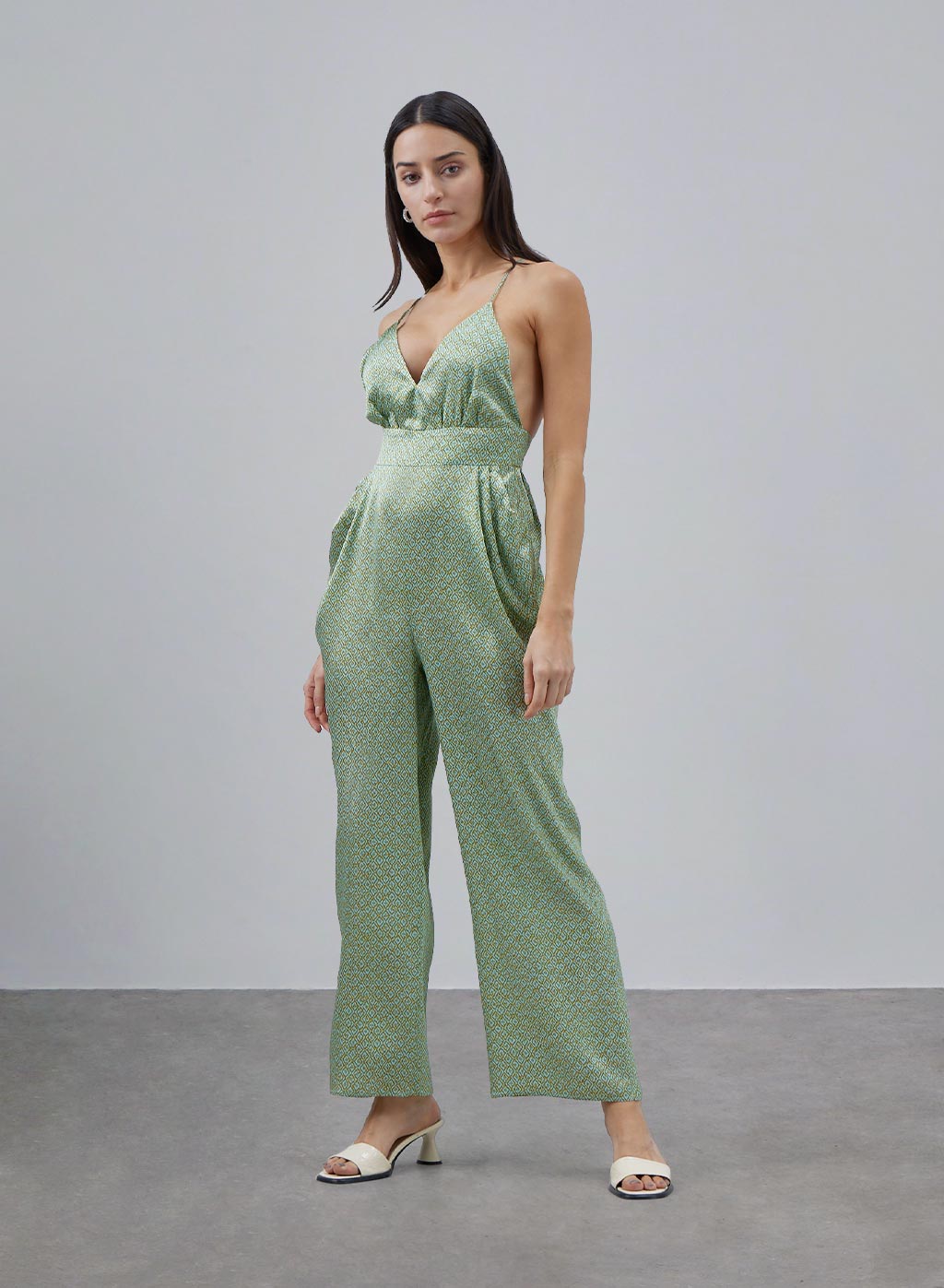 V-neck Silk Camisole Jumpsuit