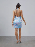Drawstring Fake Two-piece Silk Slip Dress