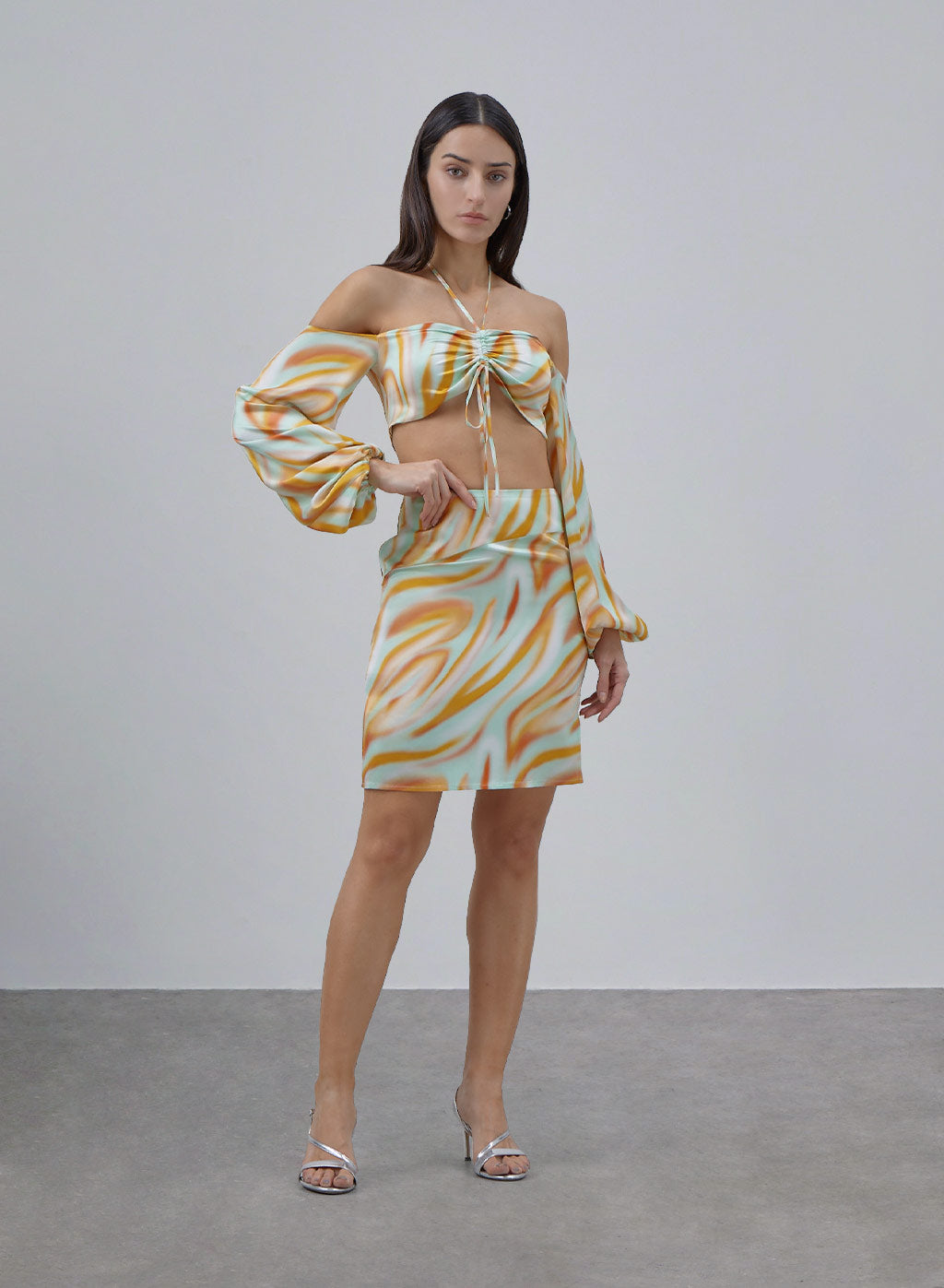 Summer Orange Silk Mini Skirt