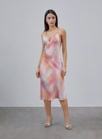 V-neck Cross Strap Midi Silk Slip Dress