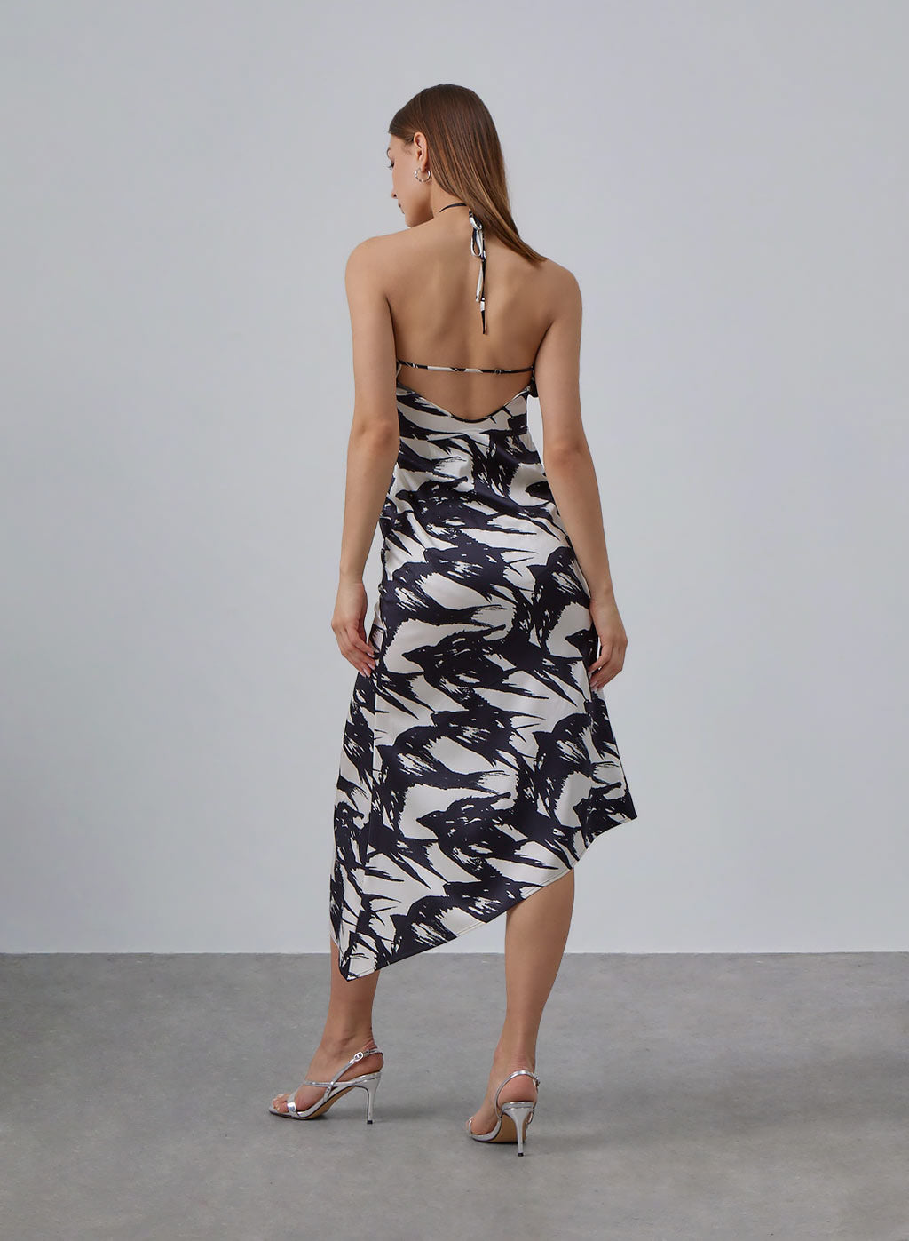 Swallow Silk Halter Midi Dress with Slit