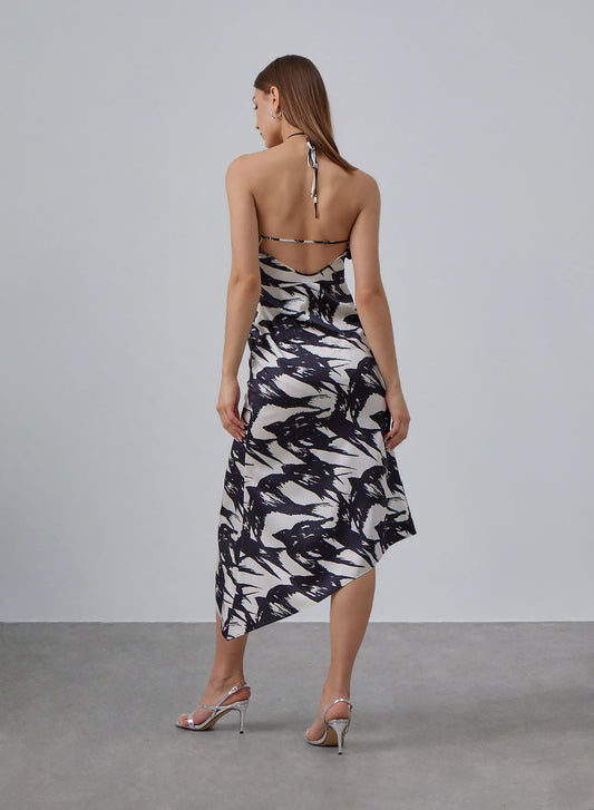 Swallow Silk Halter Midi Dress with Slit