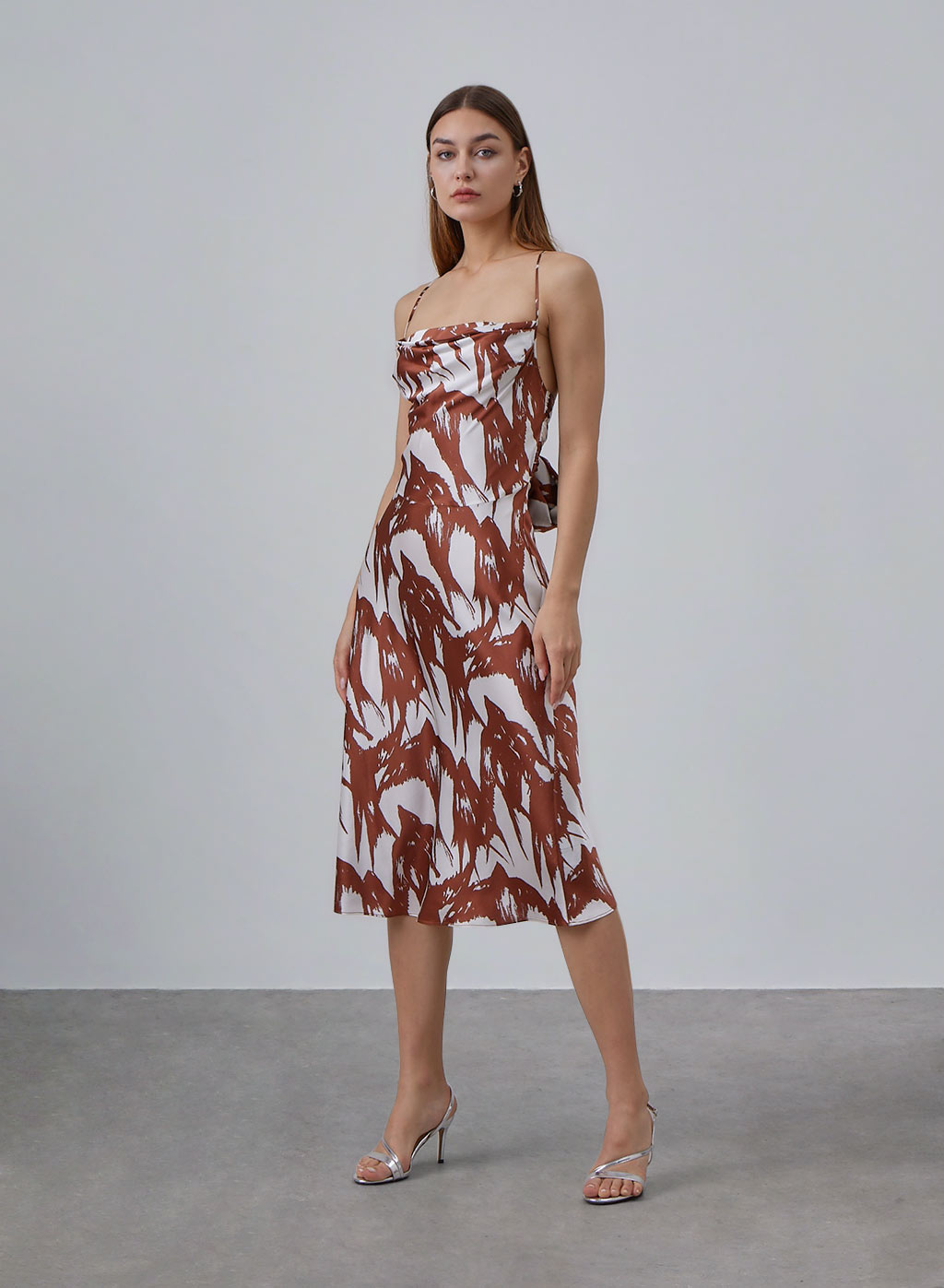 Swallow Tie-Back Silk Midi Dress