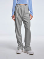 Pleated Straight Pants with Buttoned Bottom - Gray, L image