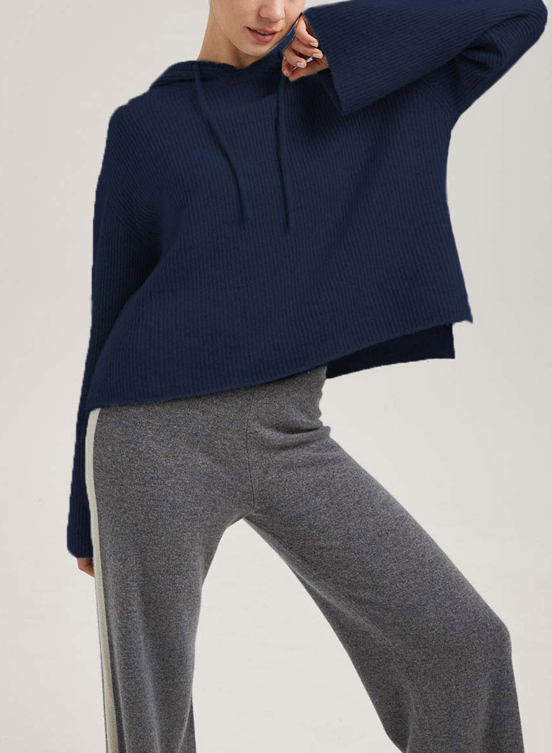 Cropped Wool-Cashmere Hoodie - Navy, XL image
