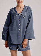 Statement Collar Pajama Shirt - Science Blue, L image