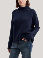 Roll-Neck Pure Cashmere Pullover Sweater - Denim, XS image