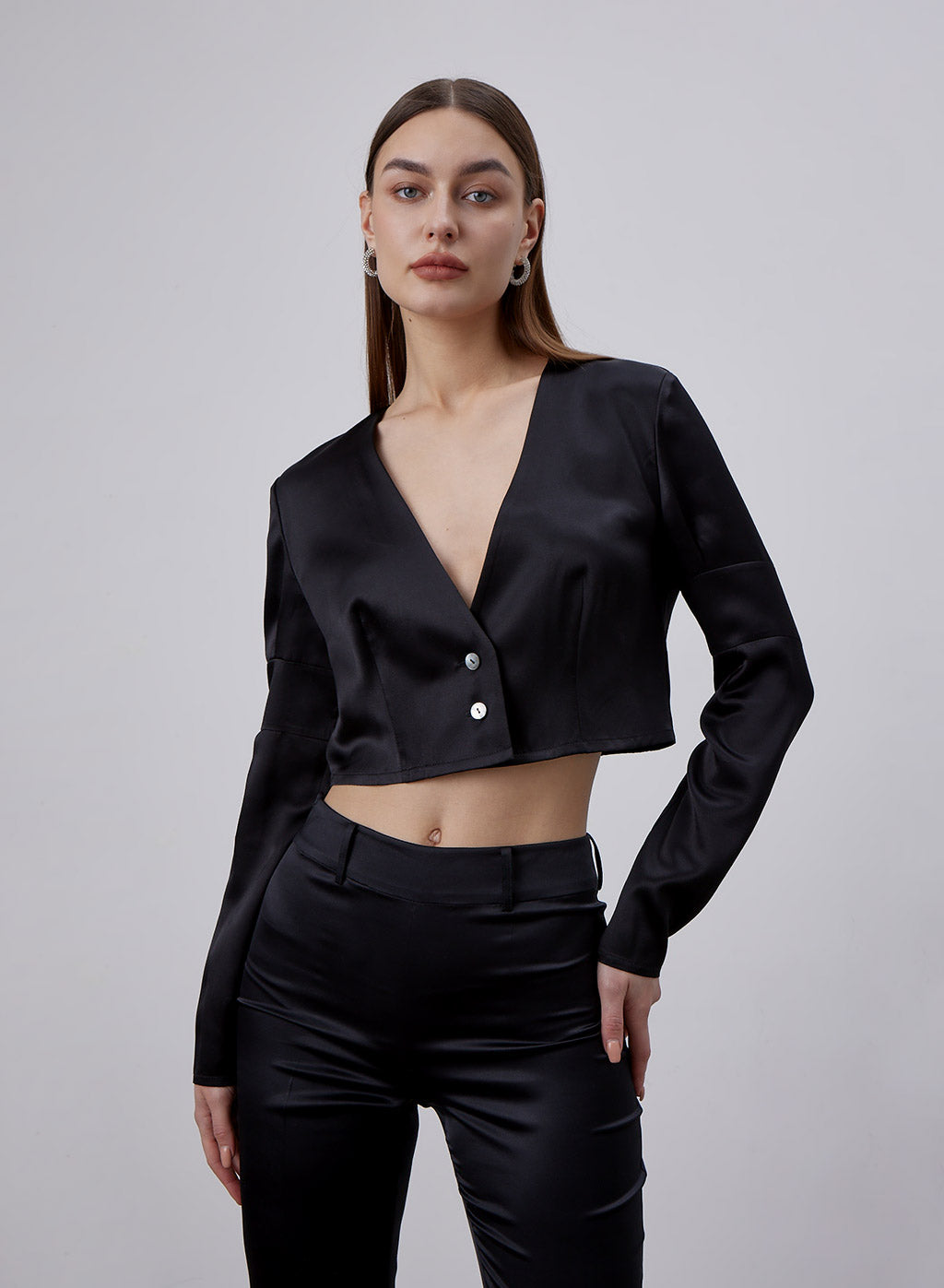 Deep V-neck Silk Crop Top image 0