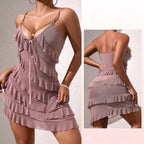 Wave solid color sexy slim nightdress