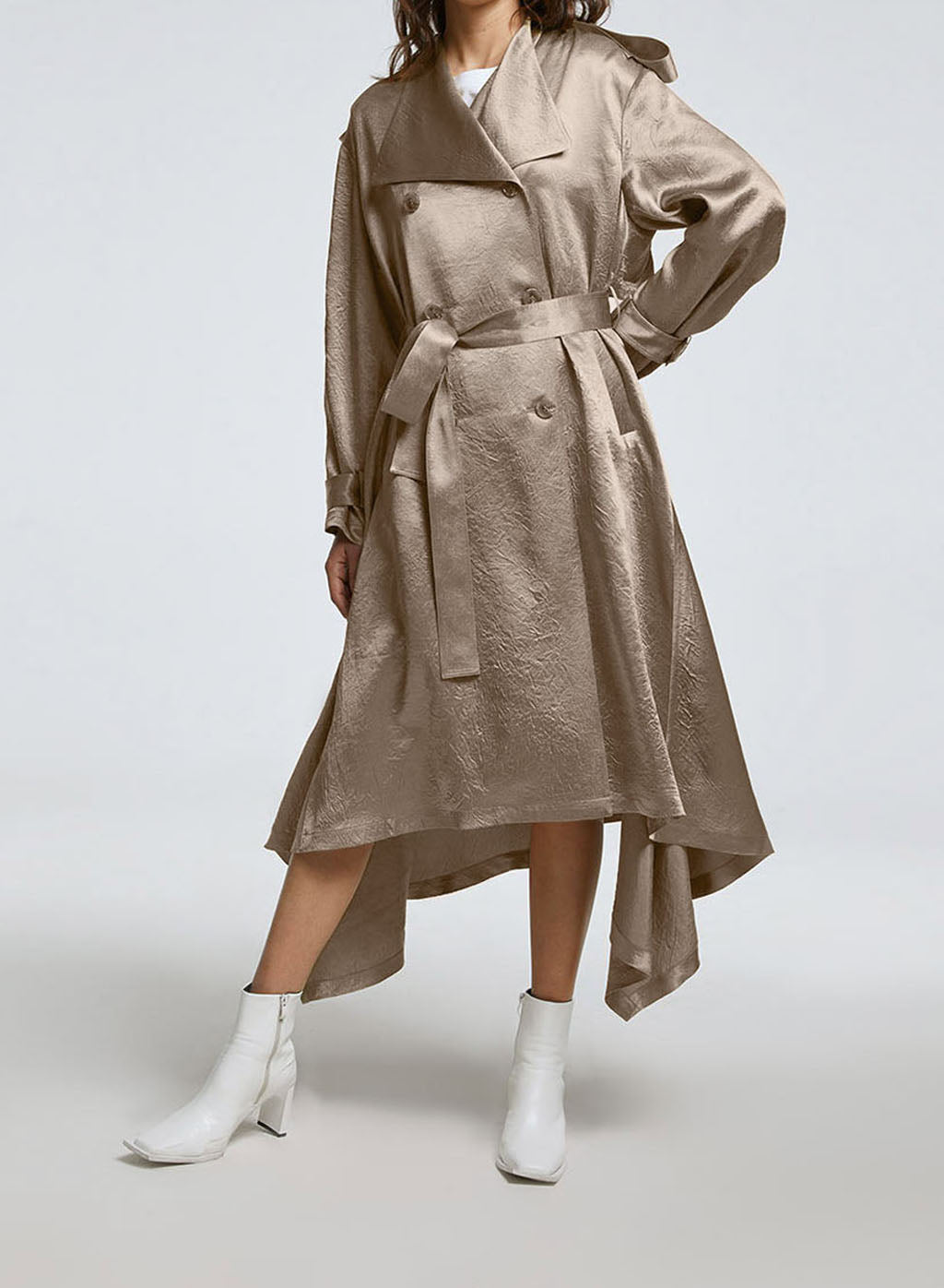 Double-breasted Pure Acetate Tent Coat - Champagne, L image