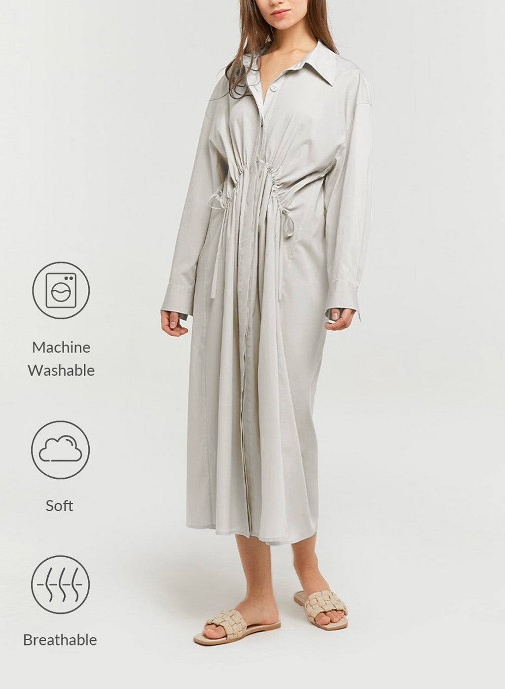 Pleated Shirt Dress - Offwhite, S image
