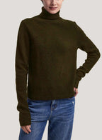 Pure Yak Wool Roll-Neck Fine-Knit Sweater - Dark Olive, XS image