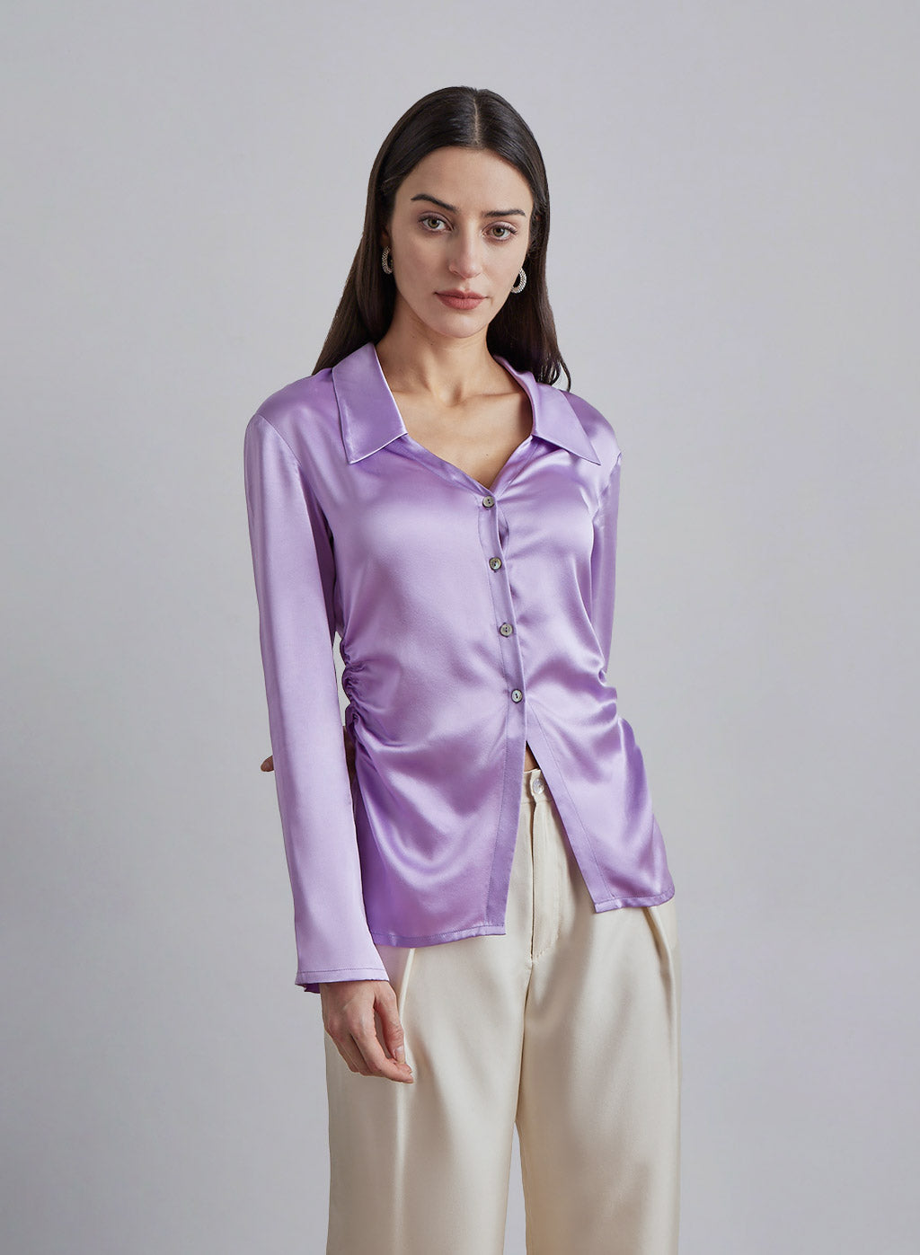 Waist Tuck-pleated Silk Blouse image 0