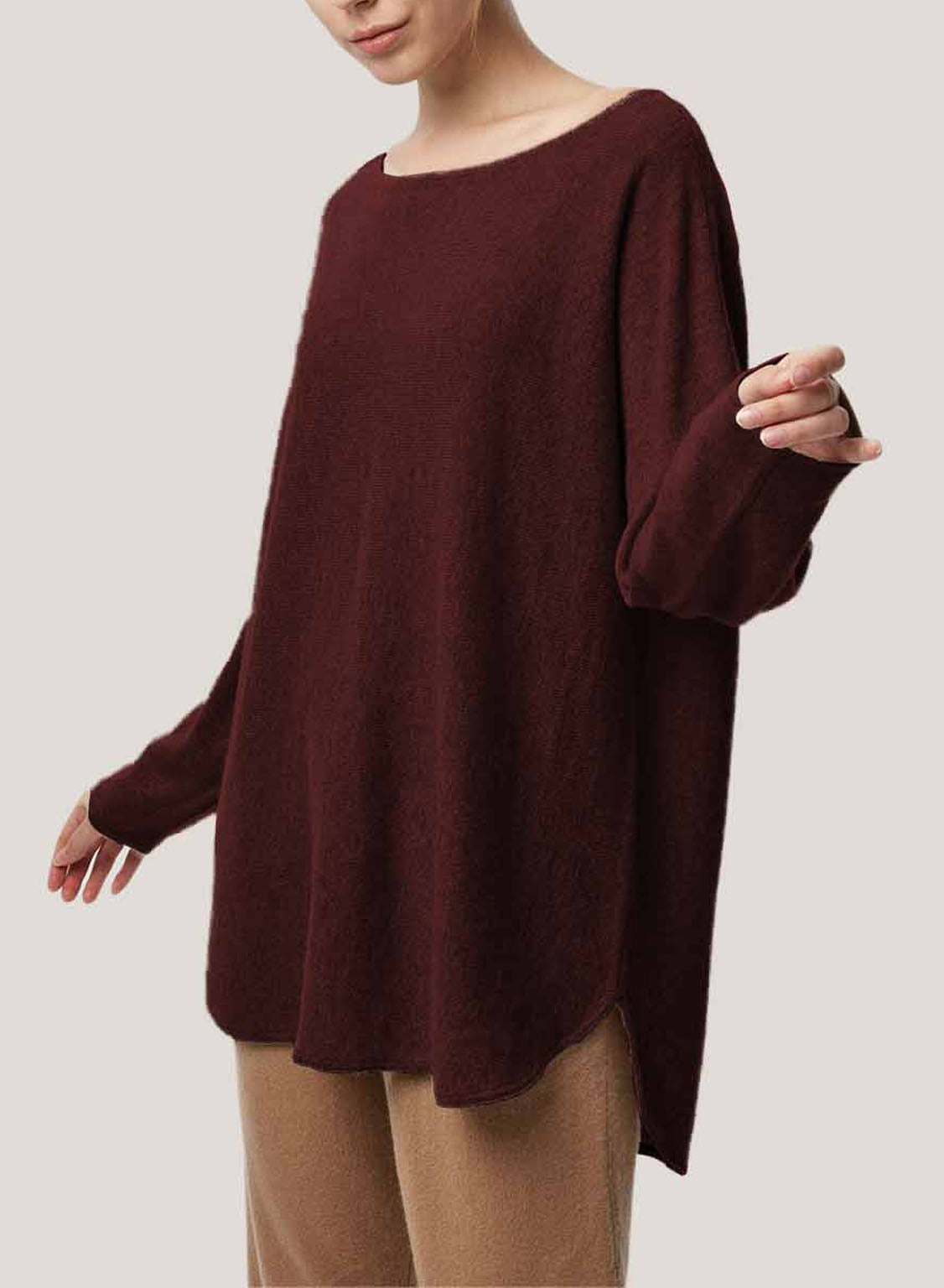 Boatneck Pure Wool Sweater - Burgundy, L image