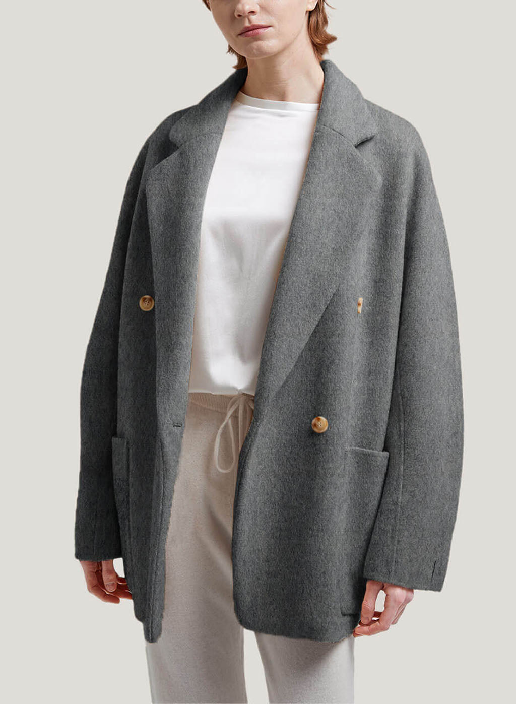 Peaked Lapel Wool Coat - Smoke, M image