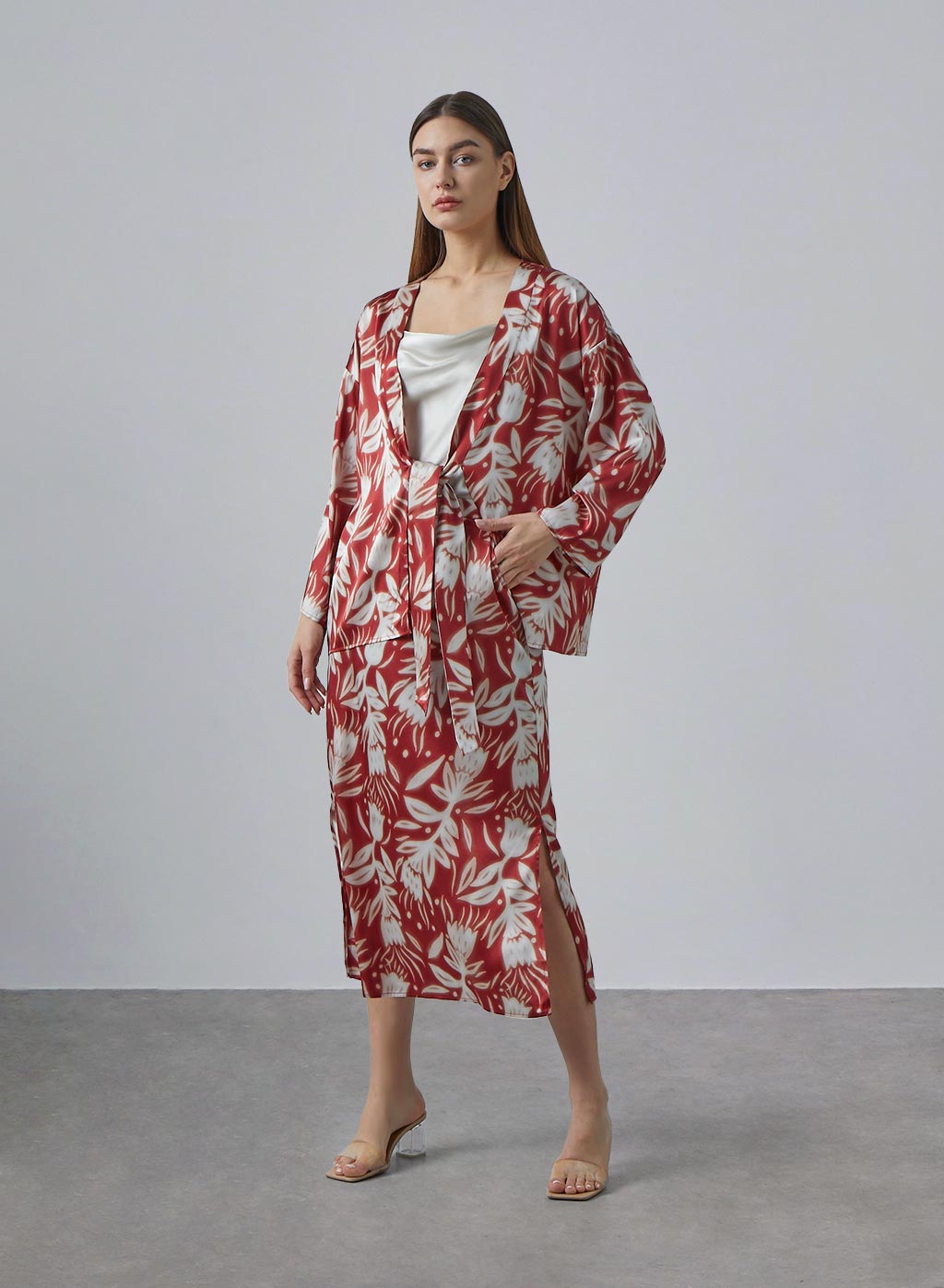 Floral Print Silk Kimono Robe image 0