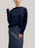 Funnel-Neck Wool-Cashmere Sweater - Navy, L image