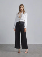 Decorative Metal Buckle Satin Pants - Midnight Black, XS image